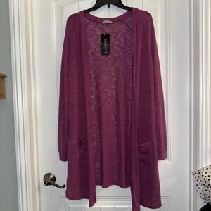 Elesol Open Front Sweater XL Plum NWT Pocket Detail